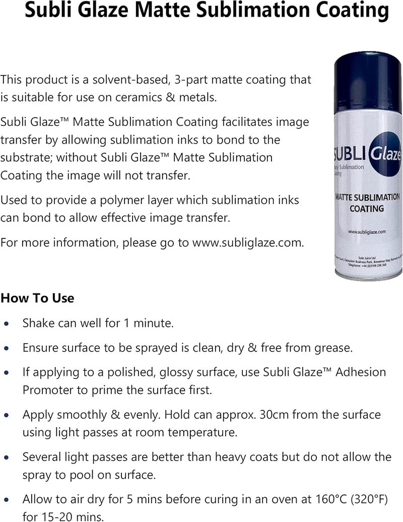 Heat Transfer Source Matte Coating Subli Glaze is The only do-it-Yourself Sublimation Coating Solution Designed to Enable Sublimation Decoration on a Wide Range of Surfaces - Image 1